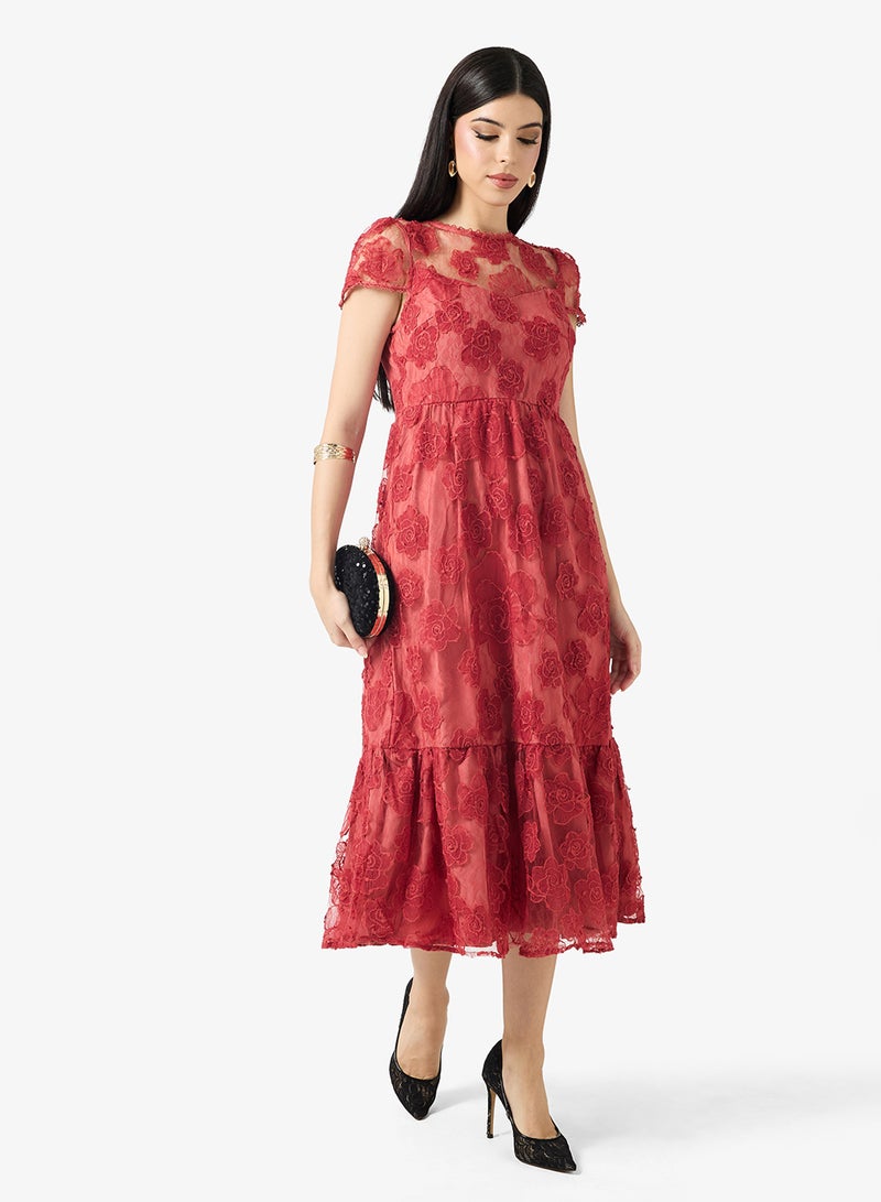 Just Me Mesh Detailed Tiered Dress - Image 4